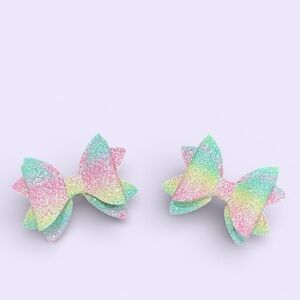 Glitter Pastel Rainbow Bow Hair Clips for Kids
